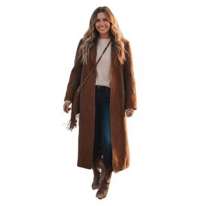 Vintage Western boho handmade size L embroidered wool midi coat. Sash tie.